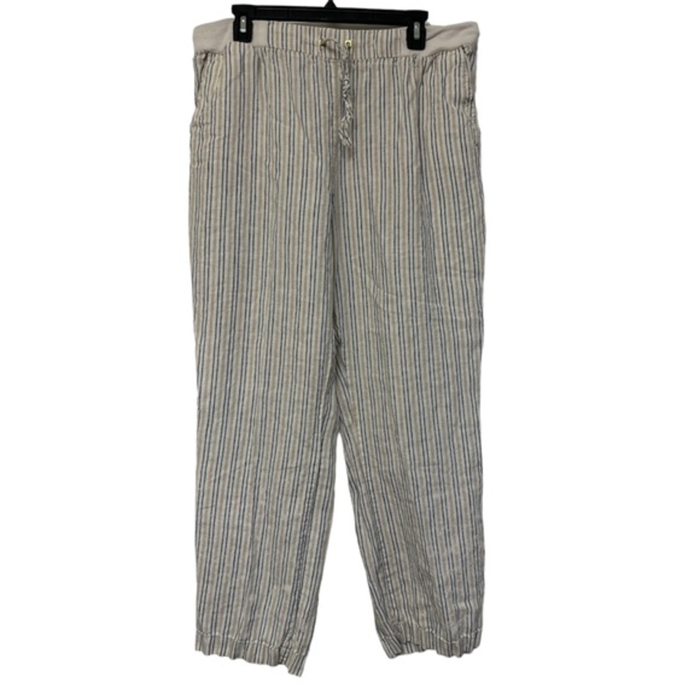 Women's Ellen Tracy White Striped Linen Pants Boho Anthro Size XL EUC #2875